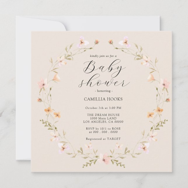 Invitación de Baby Shower a Wildflower Boho (Anverso)