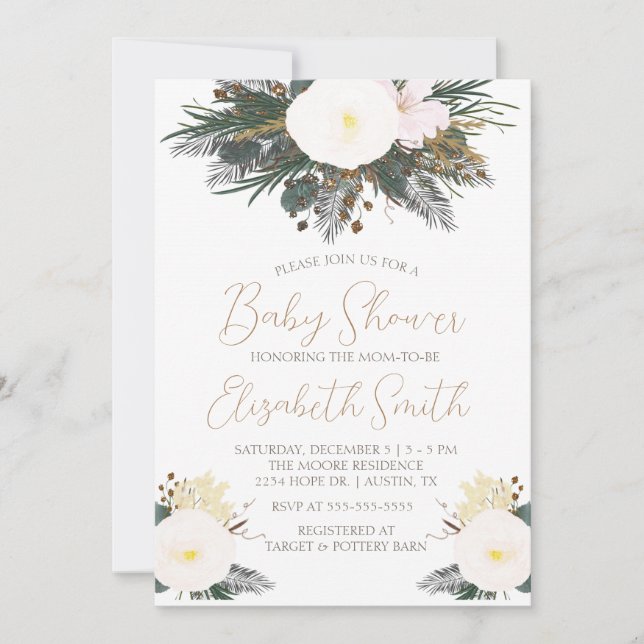 Invitación de Baby Shower a Winter Evergreen (Anverso)