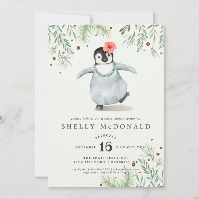 Invitación de Baby Shower a Winter Penguin (Anverso)