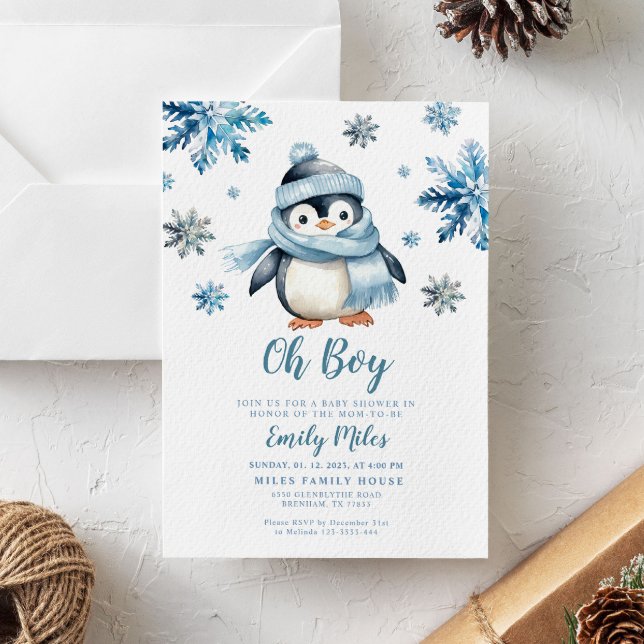 Invitación de Baby Shower a Winter Penguin (Subido por el creador)