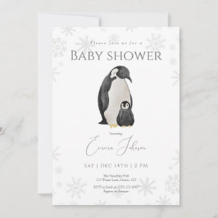 Invitación de Baby Shower a Winter Penguin   Copo 