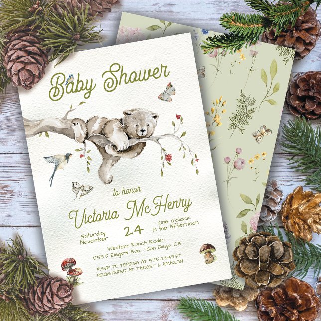 Invitación de Baby Shower a Woodland Bear Boho (Subido por el creador)