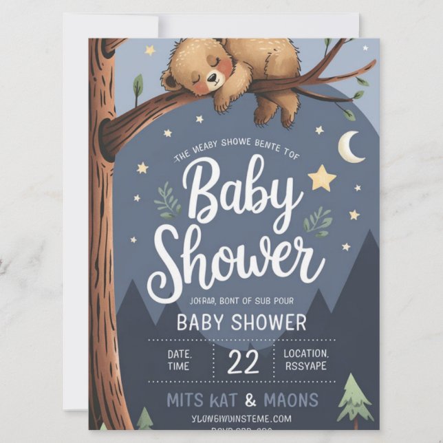 Invitación de Baby Shower a Woodland Bear Cub | Wa (Anverso)