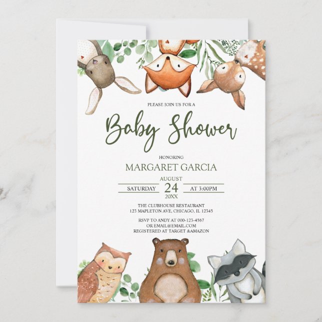 Invitación de Baby Shower a WOODLAND Neutral de gé (Anverso)