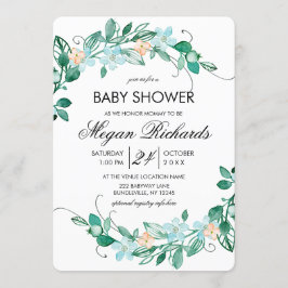 Invitación de Baby Shower a Wreath Floral Mint Pea