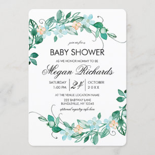 Invitación de Baby Shower a Wreath Floral Mint Pea