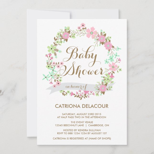 Invitación de Baby Shower a Wreath Floral Whimsica (Anverso)