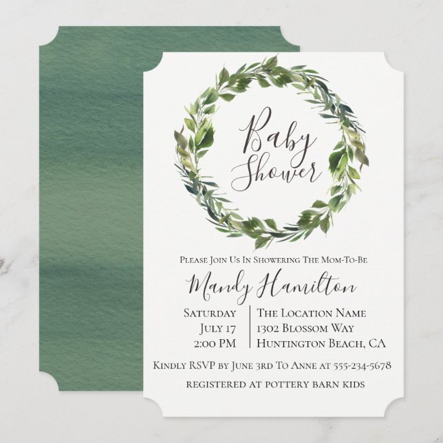 Invitación de Baby Shower a Wreath Wreath Garden G (Anverso / Reverso)