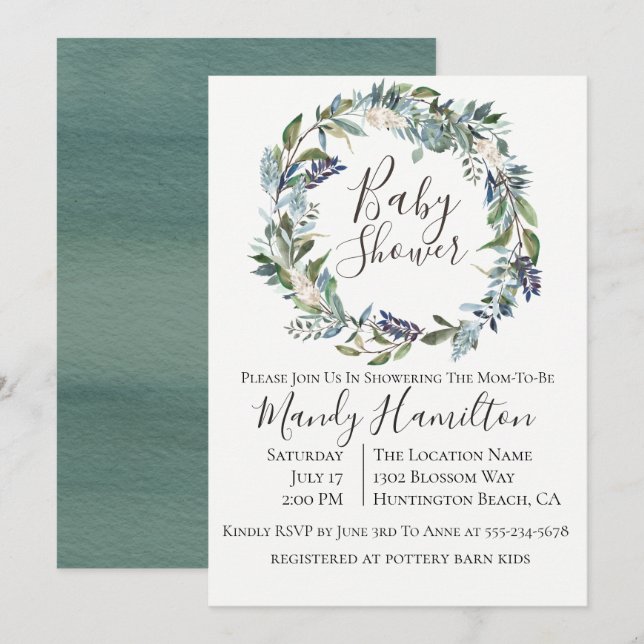 Invitación de Baby Shower a Wreath Wreath Garden G (Anverso / Reverso)