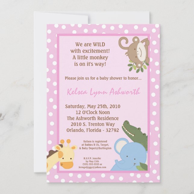 Invitación de Baby Shower a zoológico de la jungla (Anverso)