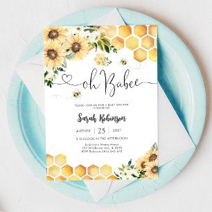 Invitación de Baby Shower Abeja Girasol Bebé