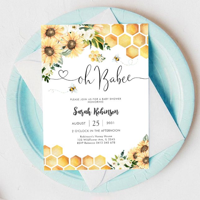 Invitación de Baby Shower Abeja Girasol Bebé (Subido por el creador)