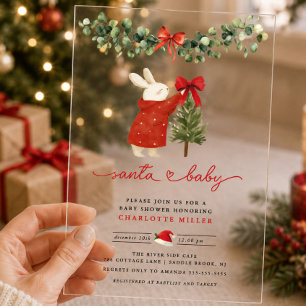 Invitación de baby shower acrílica Santa Baby