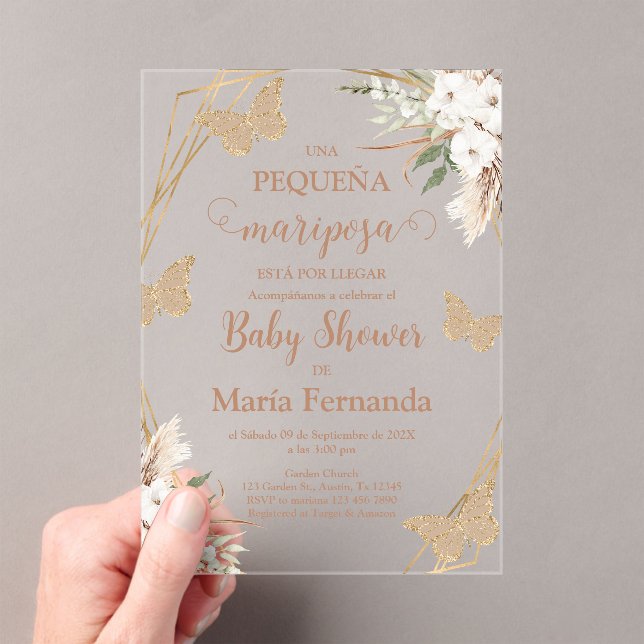 Invitación de Baby Shower acrílico con mariposa (Insitu (portátil))