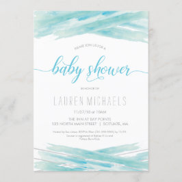 Invitación de Baby Shower - acuarela, azul, plata