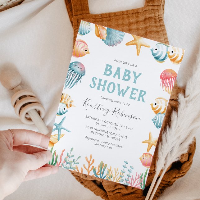 Invitación de Baby Shower acuarela bajo el mar (Subido por el creador)