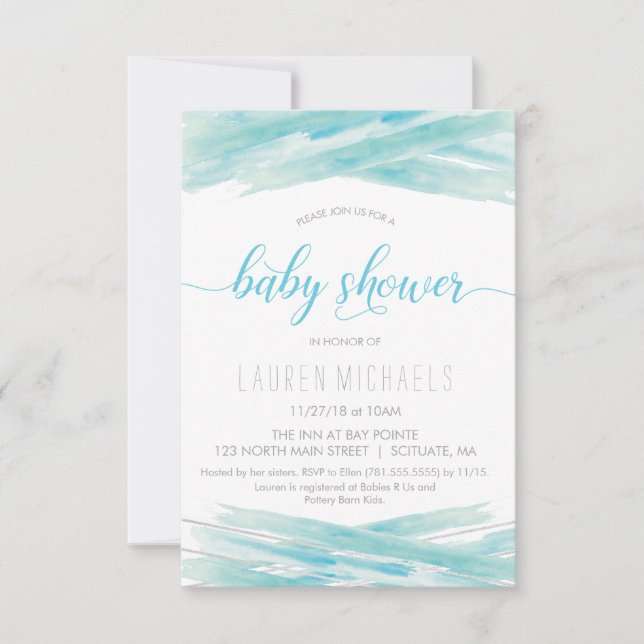 Invitación de Baby Shower - acuarela, Personalizar (Anverso)