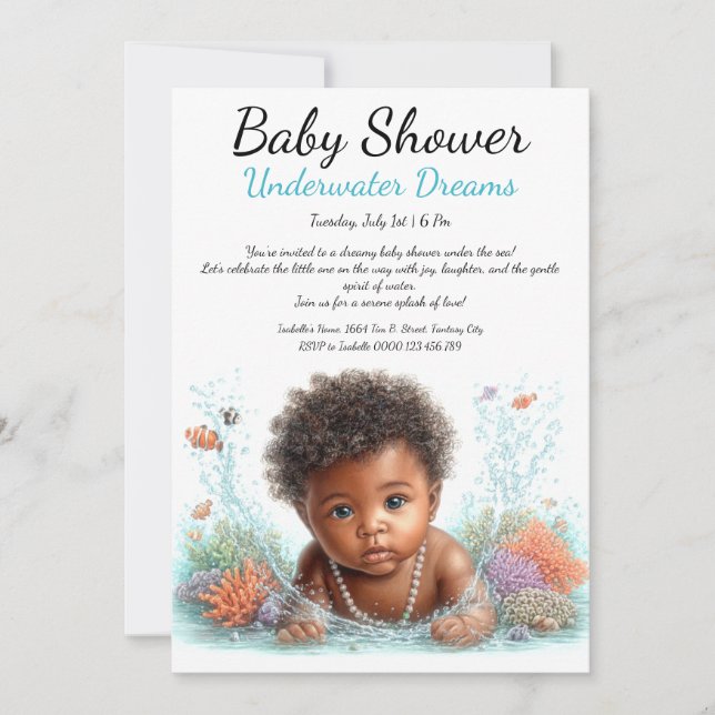 Invitación de Baby Shower Acuarela Sueños Submarin (Anverso)