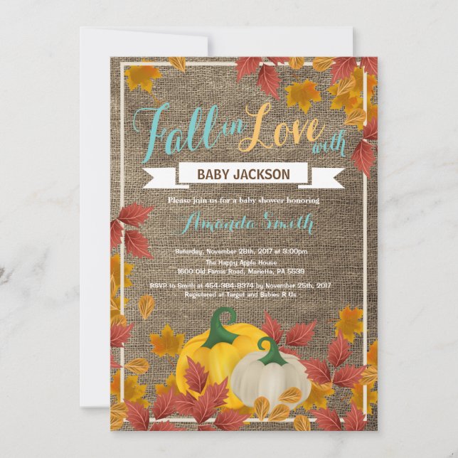 invitación de baby shower acuática de calabaza de  (Anverso)