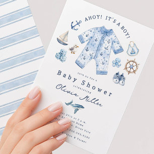 Invitación de Baby Shower 'Ahoy es un Niño'