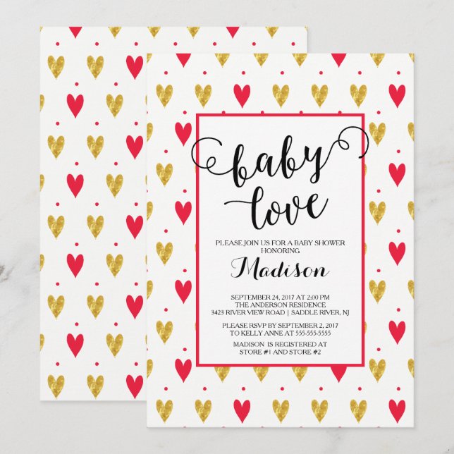 Invitación de Baby Shower al amor de los bebés mod (Anverso / Reverso)