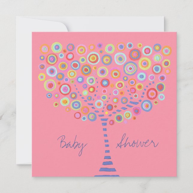 Invitación de Baby Shower al árbol de círculo retr (Anverso)