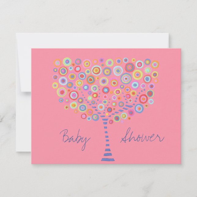 Invitación de Baby Shower al árbol de círculo retr (Anverso)