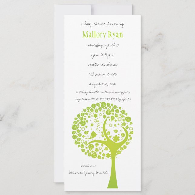 Invitación de Baby Shower al árbol verde animado (Anverso)