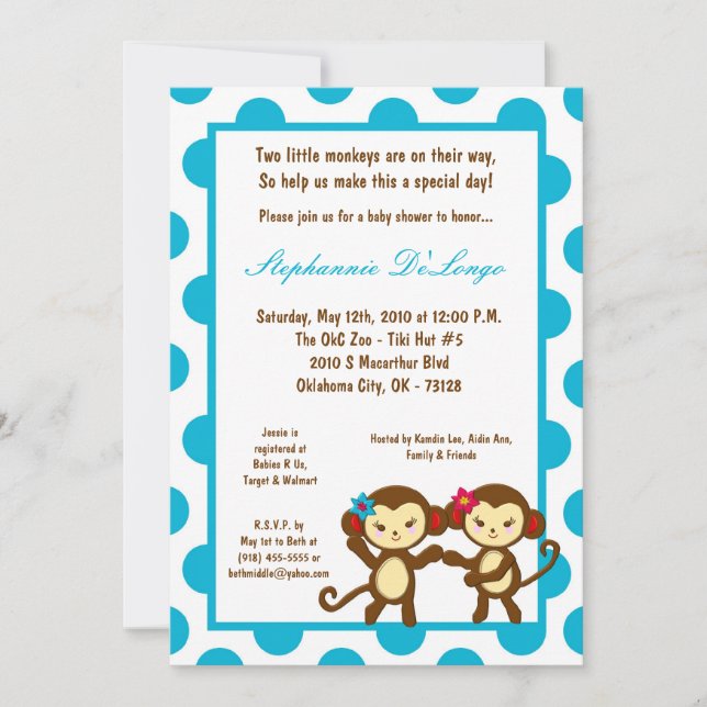 Invitación de Baby Shower al baile de mono de gimn (Anverso)