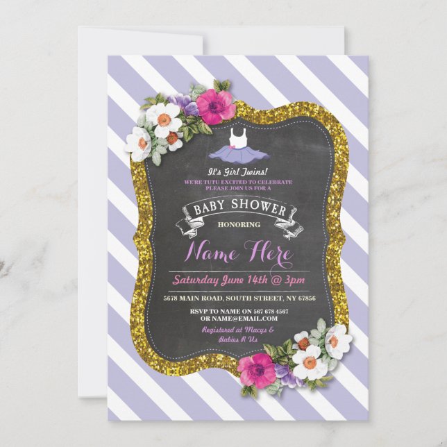 Invitación de Baby Shower al ballet Tutu Cute Purp (Anverso)