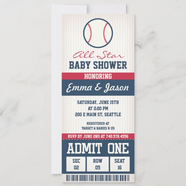 Invitación de Baby Shower al béisbol (Anverso)