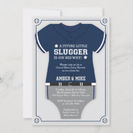 Invitación de Baby Shower al béisbol, azul, gris
