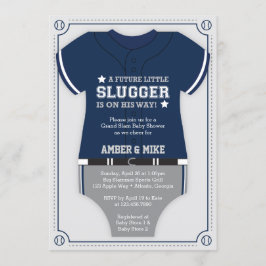 Invitación de Baby Shower al béisbol, azul, gris