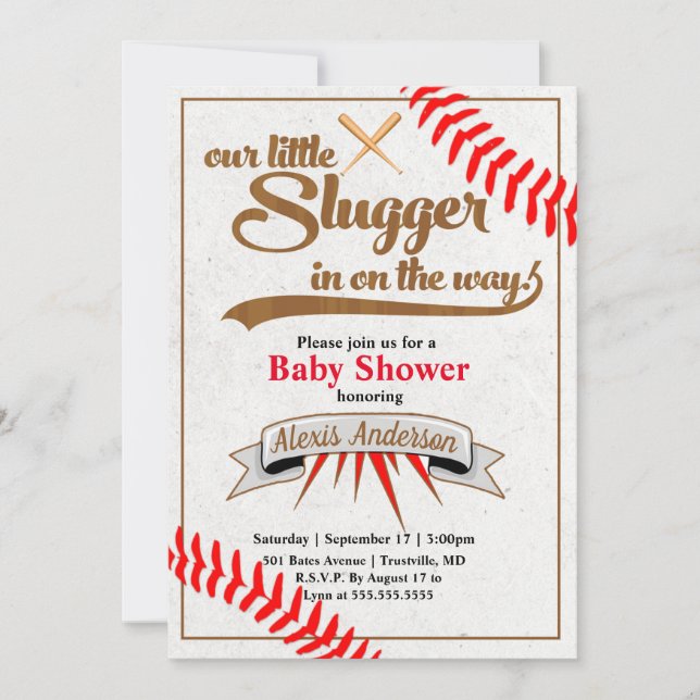 Invitación de Baby Shower al beisbol pequeño (Anverso)