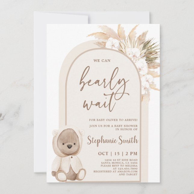 Invitación de Baby Shower al Boho Arch Bear (Anverso)