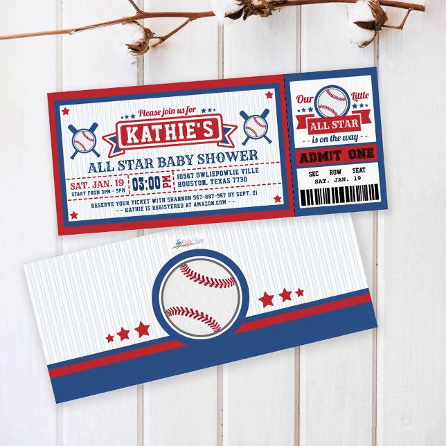 Invitación de Baby Shower al Bóisbol Ticket Pass (Subido por el creador)