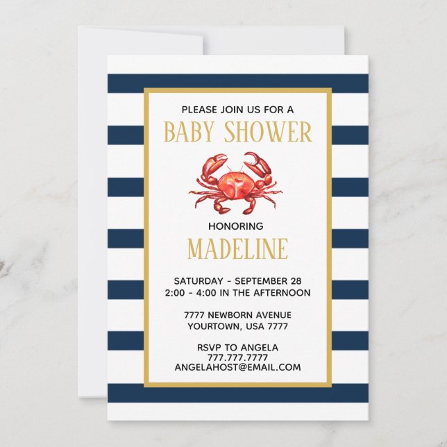 Invitación de Baby Shower al cangrejo de franjas n (Anverso)