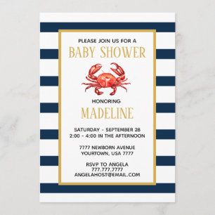 Invitación de Baby Shower al cangrejo de franjas n