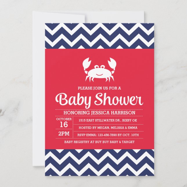 Invitación de Baby Shower al cangrejo, invitación  (Anverso)
