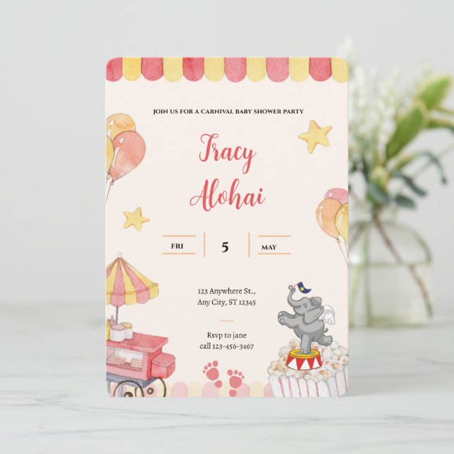 Invitación de Baby Shower al carnaval | Fiesta de  (Anverso de pie)