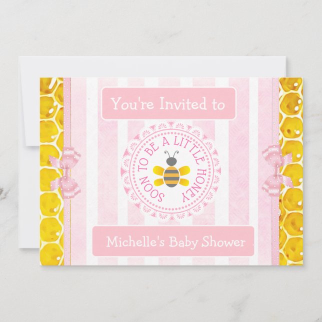 Invitación de Baby Shower al Chica Rosa de Abeja b (Anverso)