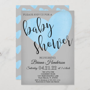 Invitación de Baby Shower al corazón azul para un 