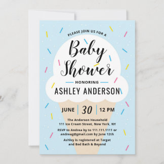 Invitación de Baby Shower al Crema de hielo azul d