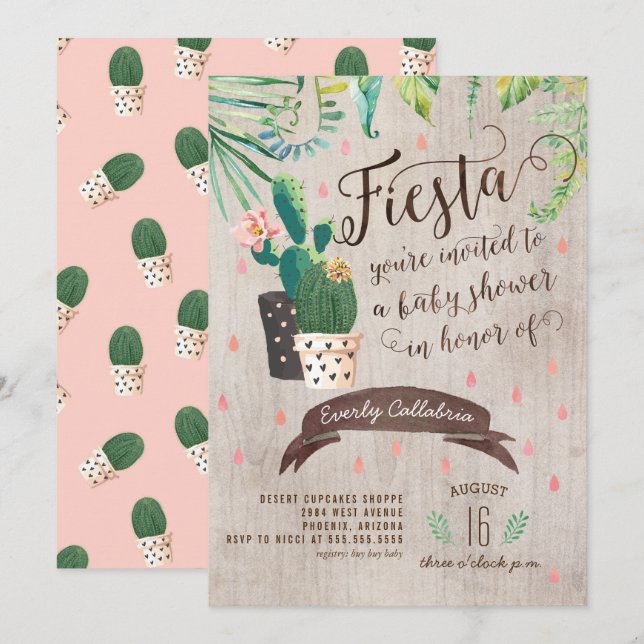 Invitación de Baby Shower al desierto de Cactus (Anverso / Reverso)