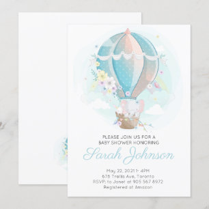 Invitación de Baby Shower al Elefante en Globo de