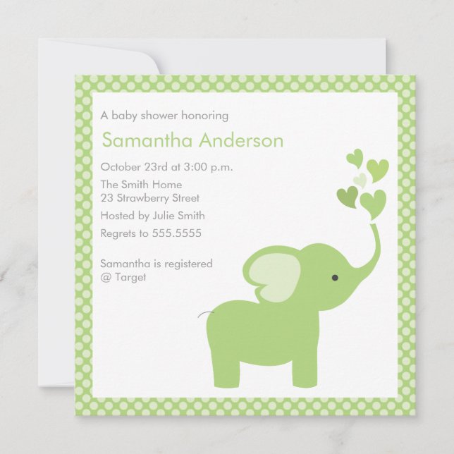 Invitación de Baby Shower al Elephant Hearts - Niñ (Anverso)