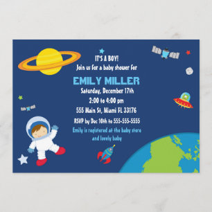 Invitación de Baby Shower al espacio astronauta