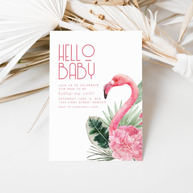 Invitación de Baby Shower al Flamingo Rosado Tropi (Subido por el creador)