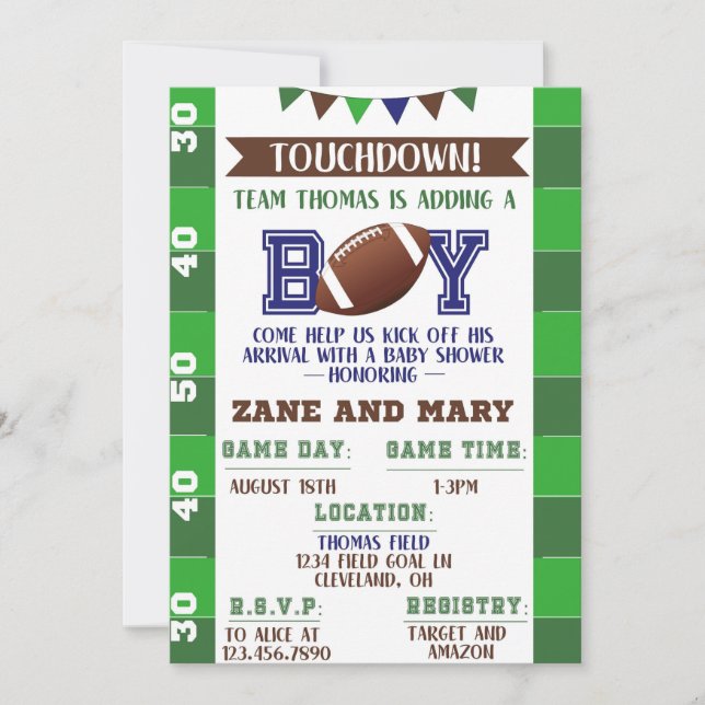 Invitación de Baby Shower al fútbol (Anverso)