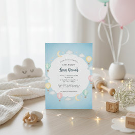 Invitación de Baby Shower al globo aerostático azu